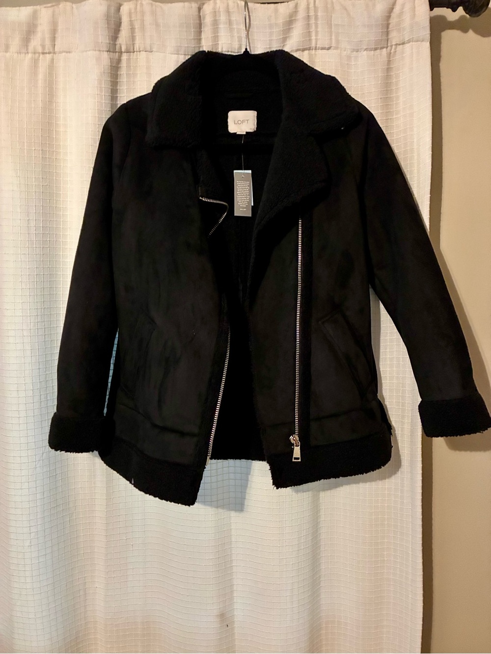 LOFT Black Faux-Suede Teddy Moto Jacket